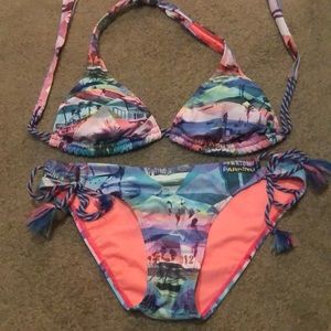 Vintage Bikini Set Tropical Paradise Sunset Hobie Boho Y2K Hippie Beach Vibes S